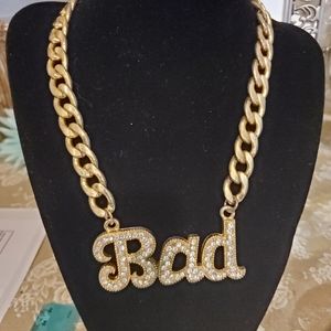 VINTAGE SUPER CHUNKY GOLD BAD W CZS BLING Necklace hip hop